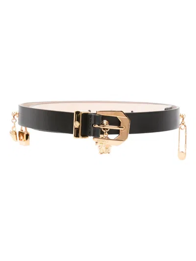 Versace Medusa Heritage Charms Leather Belt In Black