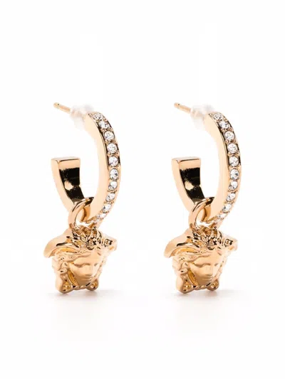 Versace Embellished Medusa Hoop Earrings In Gold
