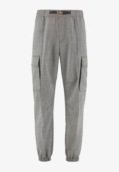 Versace Medusa Houndstooth Cargo Track Pants In Monochrome