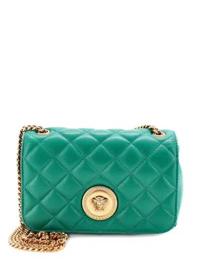 Pre-owned Versace Medusa Icon Chain Flap Bag Quilted Leather Mini Crossbody Bag In Green