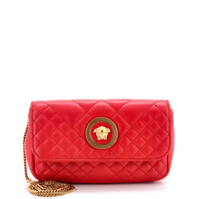 Versace Medusa Icon Chain Flap Bag Quilted Leather Mini In Red