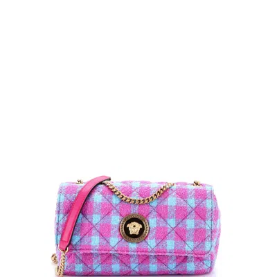 Versace Medusa Icon Chain Flap Bag Quilted Tweed East West In Multi