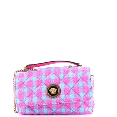 Versace Medusa Icon Chain Flap Bag Quilted Tweed East West In Multi