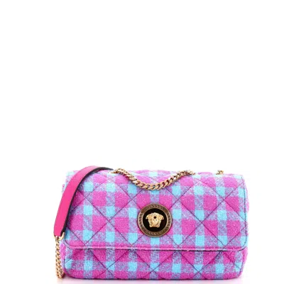 Versace Medusa Icon Chain Flap Bag Quilted Tweed East West In Multi