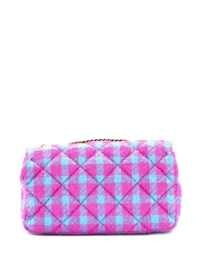 Pre-owned Versace Medusa Icon Chain Flap Bag Quilted Tweed East West Shoulder Bag In Pink