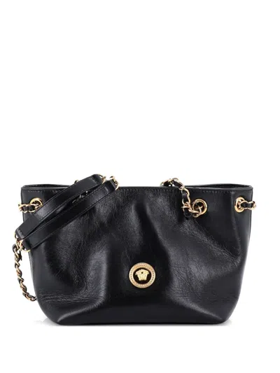 Pre-owned Versace Medusa Icon Chain Leather Mini Tote Bag In Black