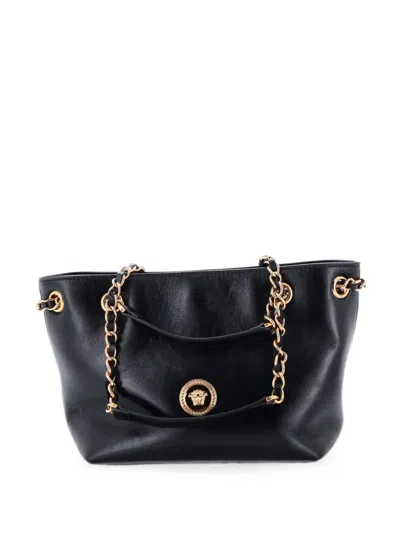 Pre-owned Versace Medusa Icon Chain Leather Mini Tote Bag In Black