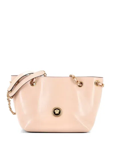 Pre-owned Versace Medusa Icon Chain Tote Leather Small Shoulder Bag In Neutral