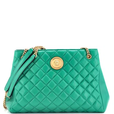 Versace Medusa Icon Chain Tote Quilted Leather Small In Green