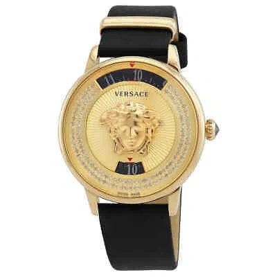 Pre-owned Versace Medusa Icon Diamond Quartz Gold Dial Ladies Watch Vez200722