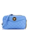 Versace Medusa Icon Front Slip Pocket Camera Bag Quilted Leather Medium In Blue