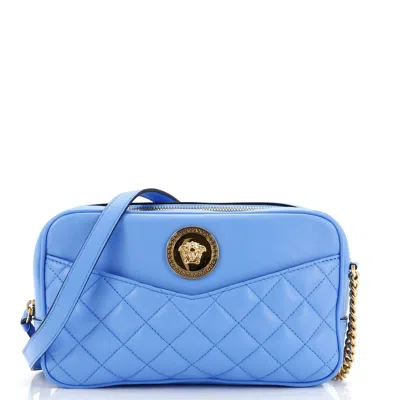 Versace Medusa Icon Front Slip Pocket Camera Bag Quilted Leather Medium In Blue