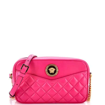Versace Medusa Icon Front Slip Pocket Camera Bag Quilted Leather Medium In Pink