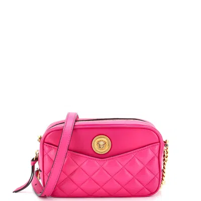 Versace Medusa Icon Front Slip Pocket Camera Bag Quilted Leather Small In Pink