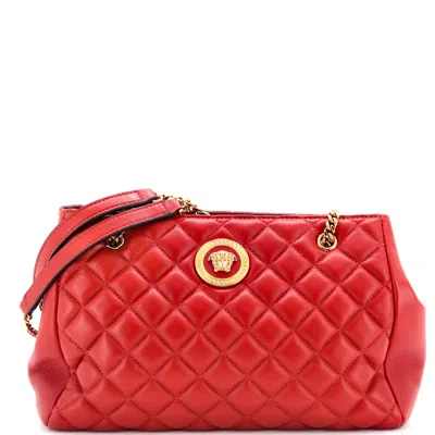 Versace Medusa Icon Open Chain Tote Quilted Leather Small In Red