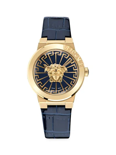 Versace Women's Medusa Goldtone Stainless Steel & Leather Strap Watch In Sapphire