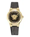 Versace Medusa Infinite Leather Watch In Black
