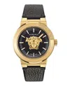 Versace Medusa Infinite Leather Watch In Black