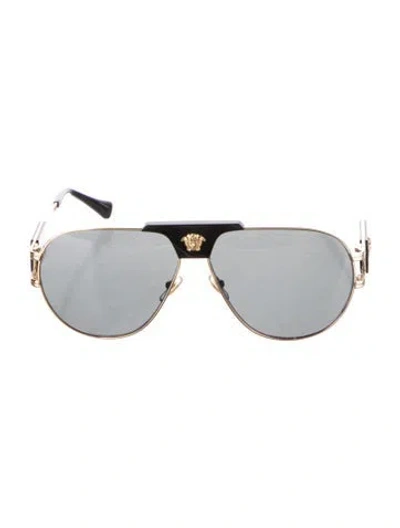Pre-owned Versace Medusa Insignia Aviator Sunglasses In Black/gold