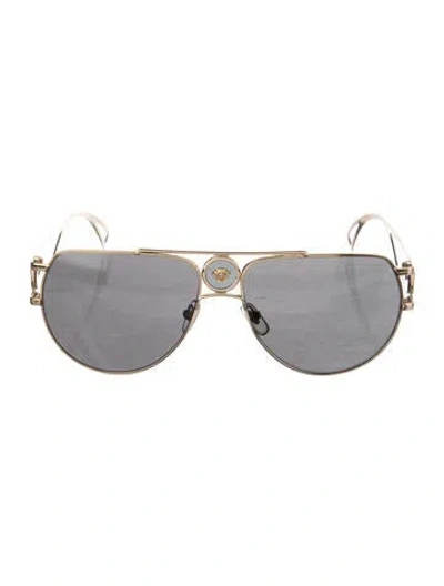 Pre-owned Versace Medusa Insignia Aviator Sunglasses In Gold