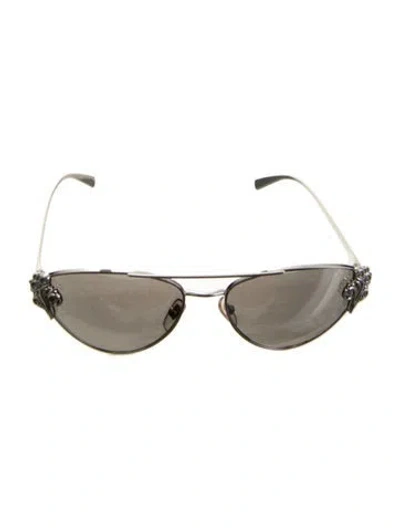 Pre-owned Versace Medusa Insignia Aviator Sunglasses In Silver
