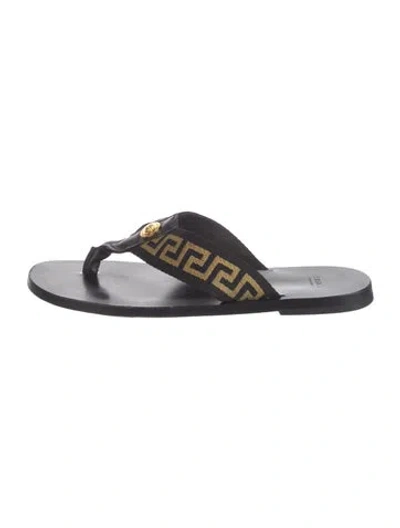 Pre-owned Versace Medusa Insignia Canvas Flip Flops In Black