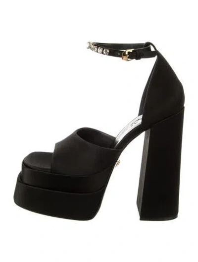 Pre-owned Versace Medusa Insignia Canvas Sandals In Black