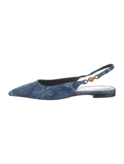 Pre-owned Versace Medusa Insignia Canvas Slingback Flats In Blue