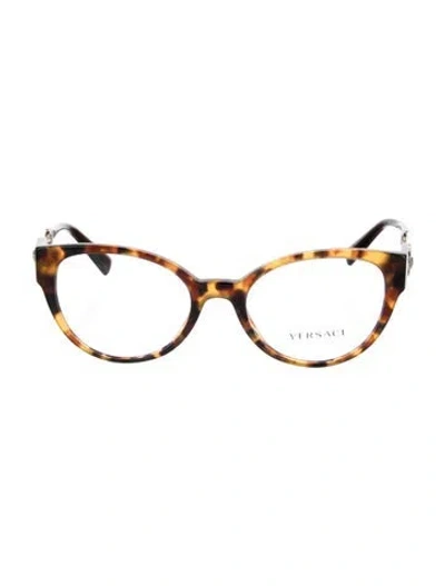 Pre-owned Versace Medusa Insignia Cat-eye Eyeglasses In Brown
