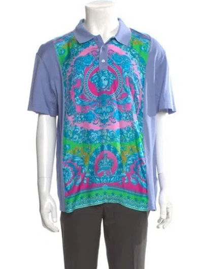 Pre-owned Versace Medusa Insignia Collar Polo Shirt In Blue