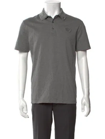 Pre-owned Versace Medusa Insignia Collar Polo Shirt In Gray