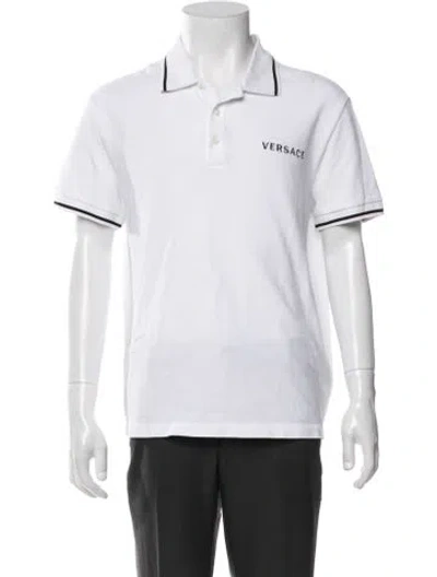 Pre-owned Versace Medusa Insignia Collar Polo Shirt In White