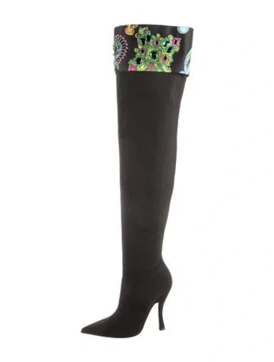 Pre-owned Versace Medusa Insignia Crystal Embellishments Boots In Black