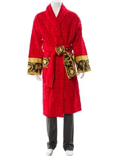 Pre-owned Versace Medusa Insignia Embroidered Accent Robe In Red