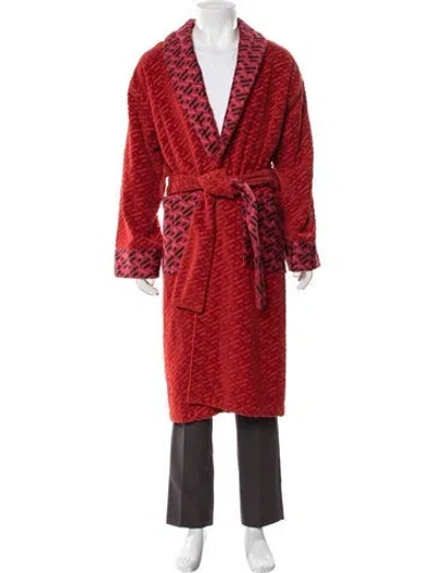Pre-owned Versace Medusa Insignia Embroidered Accent Robe In Red