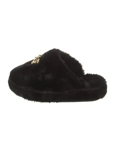 Pre-owned Versace Medusa Insignia Faux Fur Mules In Black
