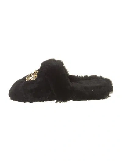 Pre-owned Versace Medusa Insignia Faux Fur Mules In Black