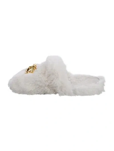 Pre-owned Versace Medusa Insignia Faux Fur Mules In White