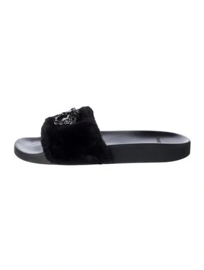 Pre-owned Versace Medusa Insignia Fur Slides In Black