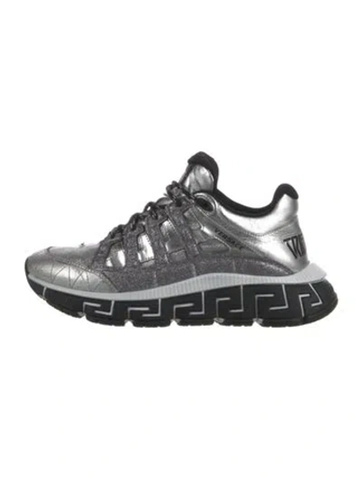 Pre-owned Versace Medusa Insignia Glitter Chunky Sneakers In Silver
