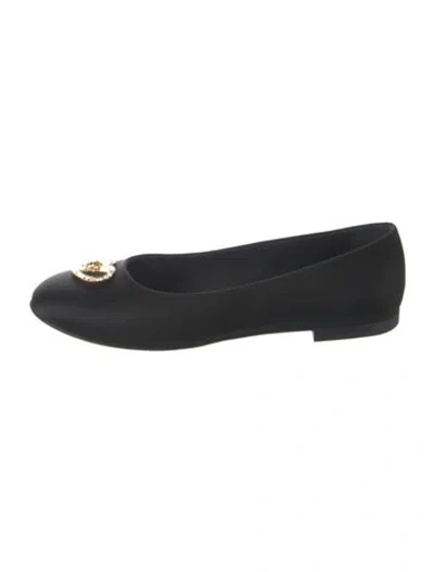 Pre-owned Versace Medusa Insignia Leather Ballet Flats In Black