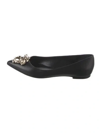 Pre-owned Versace Medusa Insignia Leather Ballet Flats In Black