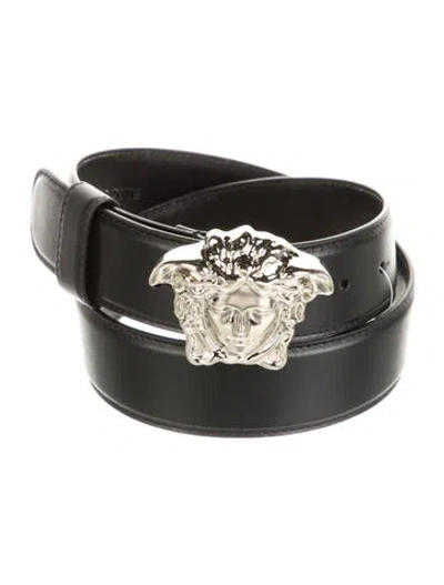 Pre-owned Versace Medusa Insignia Leather Belt In Black