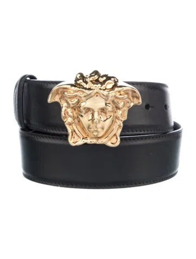 Pre-owned Versace Medusa Insignia Leather Belt In Black