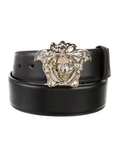 Pre-owned Versace Medusa Insignia Leather Belt In Black