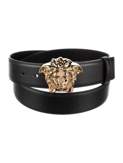 Pre-owned Versace Medusa Insignia Leather Belt In Black