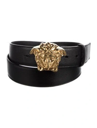 Pre-owned Versace Medusa Insignia Leather Belt In Black
