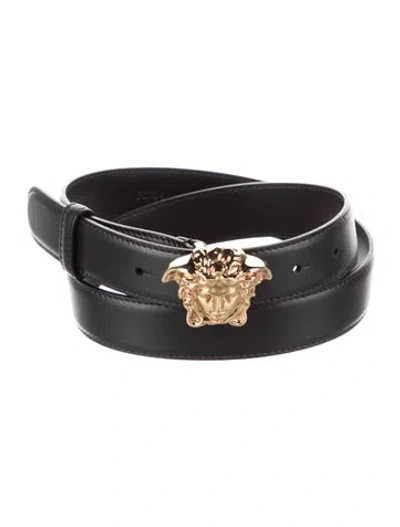Pre-owned Versace Medusa Insignia Leather Belt In Black