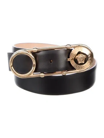 Pre-owned Versace Medusa Insignia Leather Belt In Black