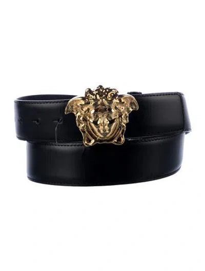 Pre-owned Versace Medusa Insignia Leather Belt In Black
